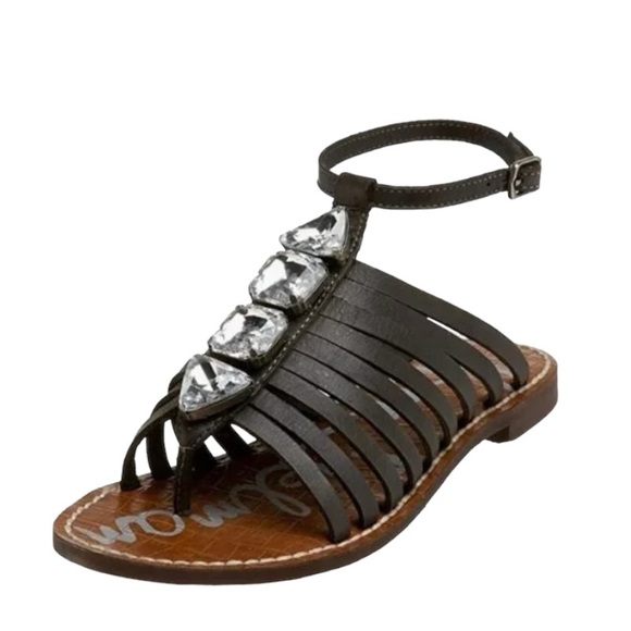 Sam Edelman Dark Brown with Crystal Accents Strappy GoGo Leather Sandals Size 7 - Picture 2 of 9